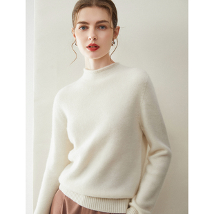 秋冬新款100%山羊绒衫女半高领针织衫宽松加厚毛衣打底衫套头内搭