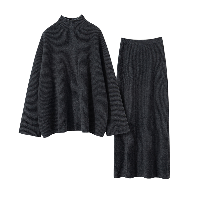 高领纯山羊绒衫女加厚宽松套装