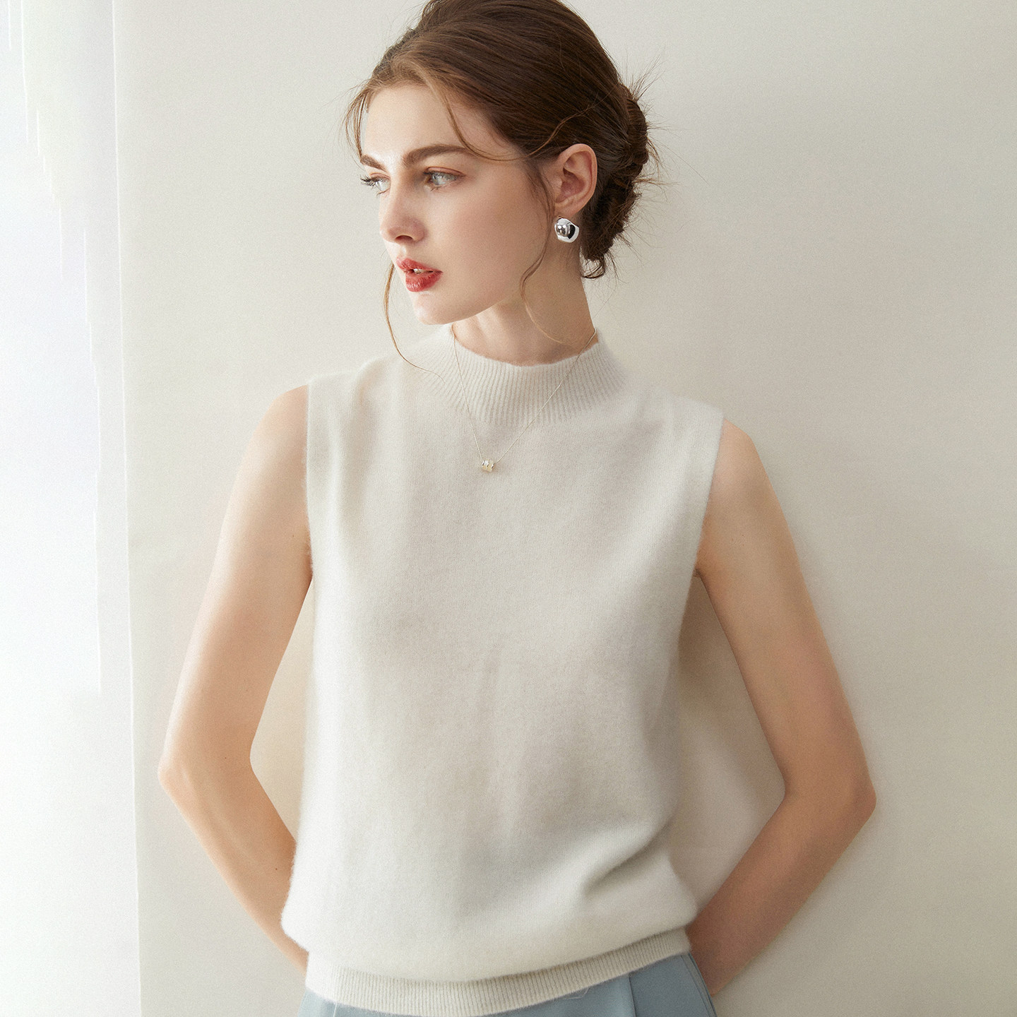 100%纯山羊绒衫背心女半高领无袖软糯针织马甲秋冬叠穿坎肩打底衫,女装/女士精品,羊绒衫,淘宝优惠券,粉丝福利购,淘宝优惠卷