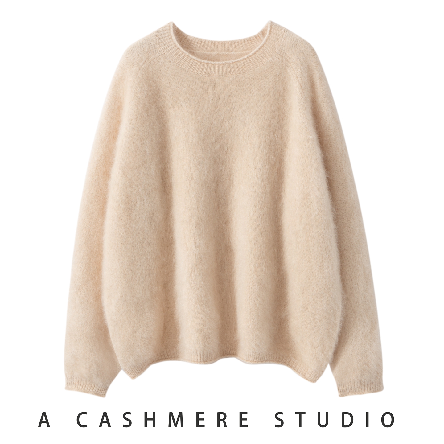 拉绒100%山羊绒衫女圆领纯色宽松针织打底衫轻柔保暖软糯内搭毛衣