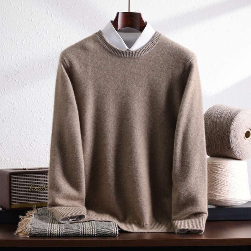 7针双股加厚100%山羊绒衫男圆领套头毛衣休闲宽松大码羊绒打底衫