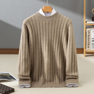 秋冬男士100%纯山羊绒衫圆领加厚宽松针织打底衫商务休闲套头毛衣