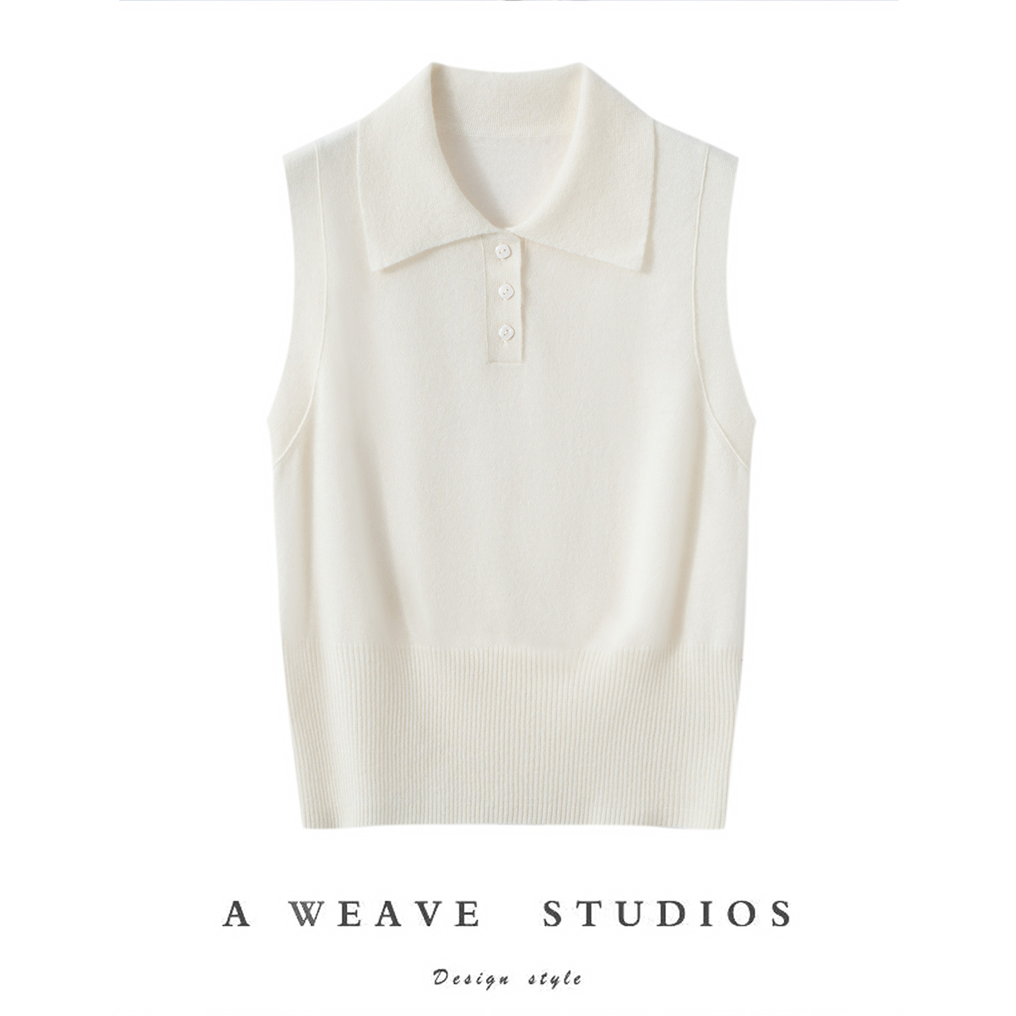 2025早秋新款100%山羊绒无袖背心女Polo领上衣韩版宽松显瘦针织衫
