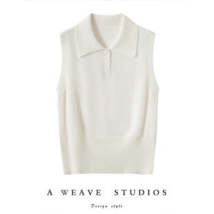 宽松显瘦针织衫 背心女Polo领上衣韩版 100%山羊绒无袖 2025早秋新款