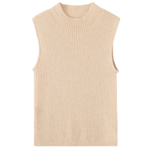 显瘦内搭打底衫 秋冬新款 针织背心修身 女纯色半高无袖 100%山羊绒衫