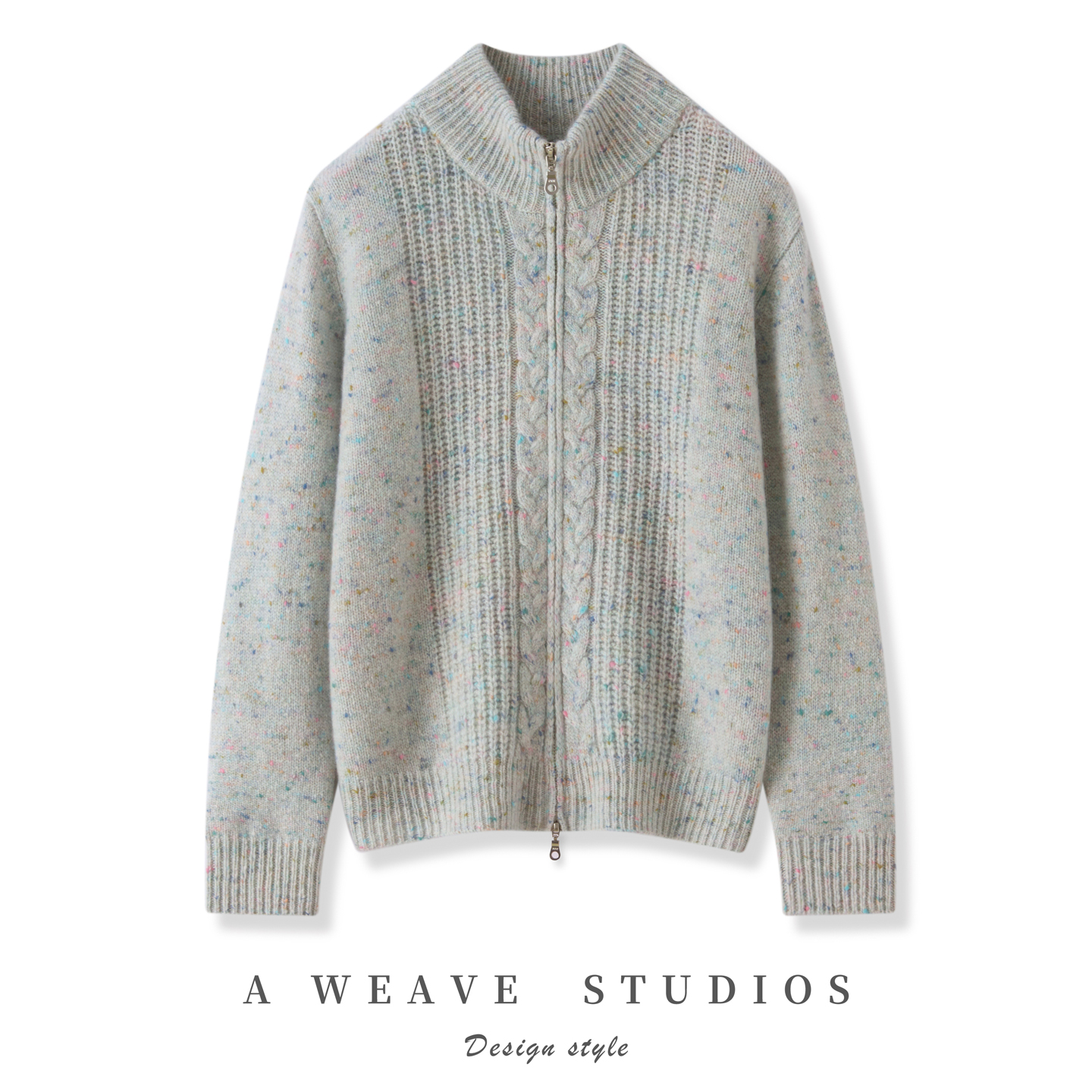 2025秋冬新款100%纯山羊绒衫彩点立领拉链开衫宽松加厚针织打底衫