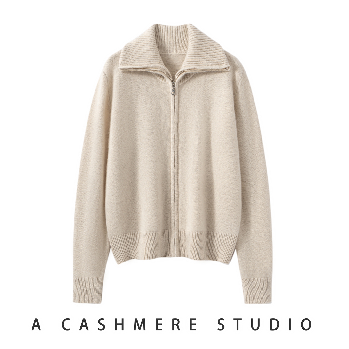 2025秋冬新款100%山羊绒高翻领加厚羊绒开衫女针织外套纯色打底衫