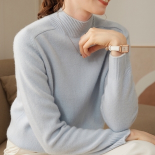 宽松针织打底衫 加厚羊绒衫 女100纯山羊绒半高领套头毛衣秋冬新款