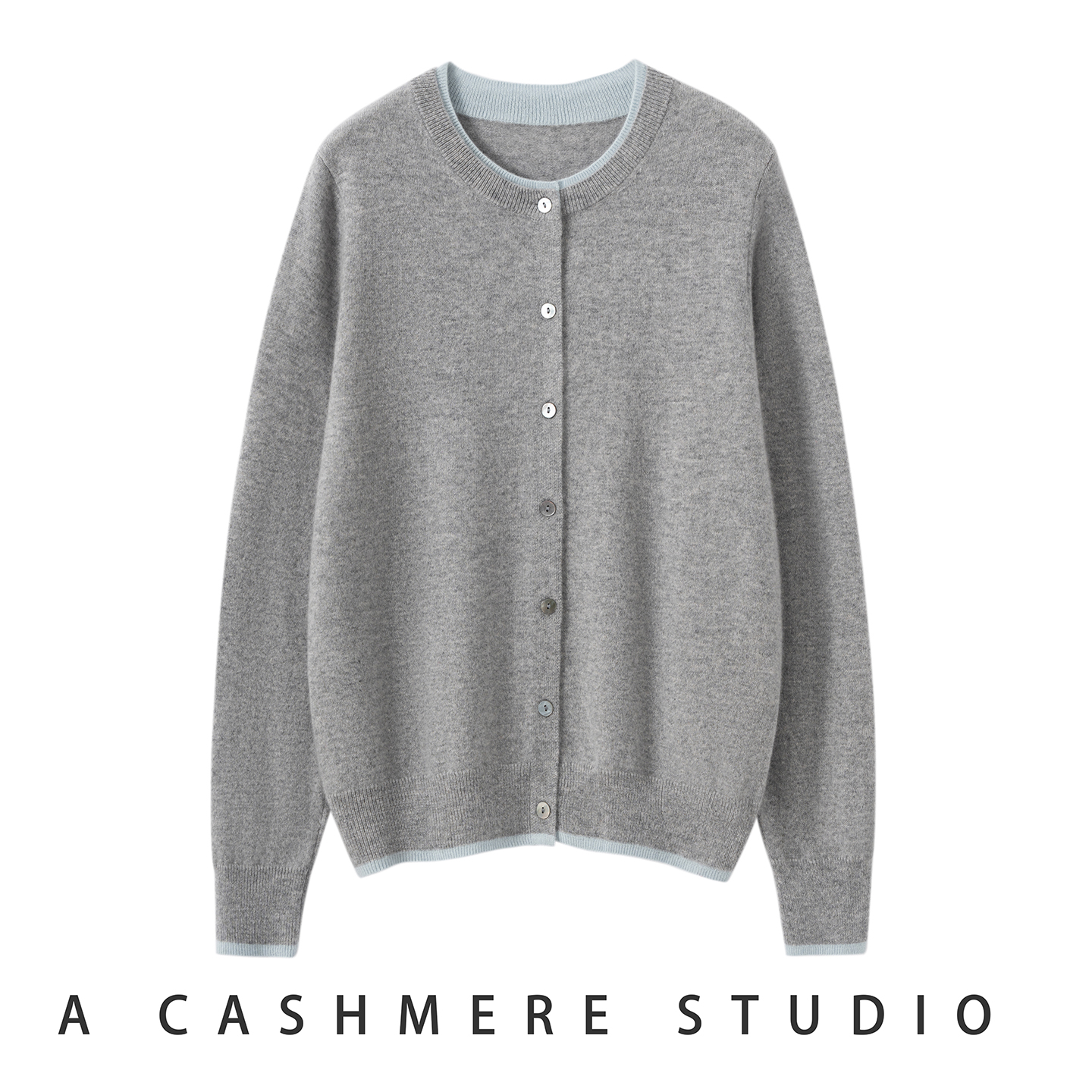 2025秋冬新款100%山羊绒开衫女圆领拼色假两件宽松毛衣外套针织衫