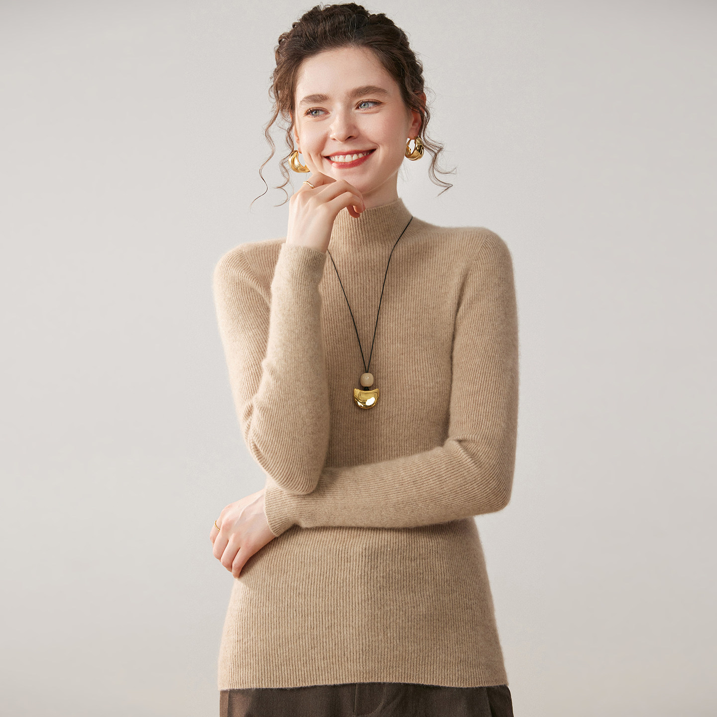 秋冬新款100%纯山羊绒衫女半高领一线抽条修身显瘦简约亲肤针织衫,女装/女士精品,羊绒衫,淘宝优惠券,粉丝福利购,淘宝优惠卷