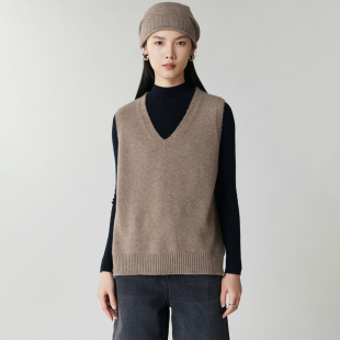 百搭马甲 针织背心宽松毛衣前短后长V领无袖 秋冬新款 100%山羊绒衫