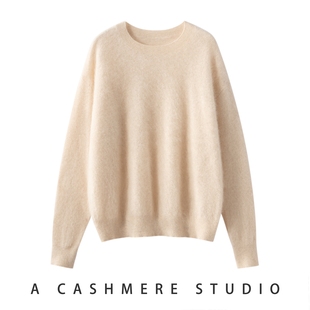 拉绒女圆领宽松针织毛衣软糯保暖打底衫 2025秋冬新款 桑蚕丝羊绒衫
