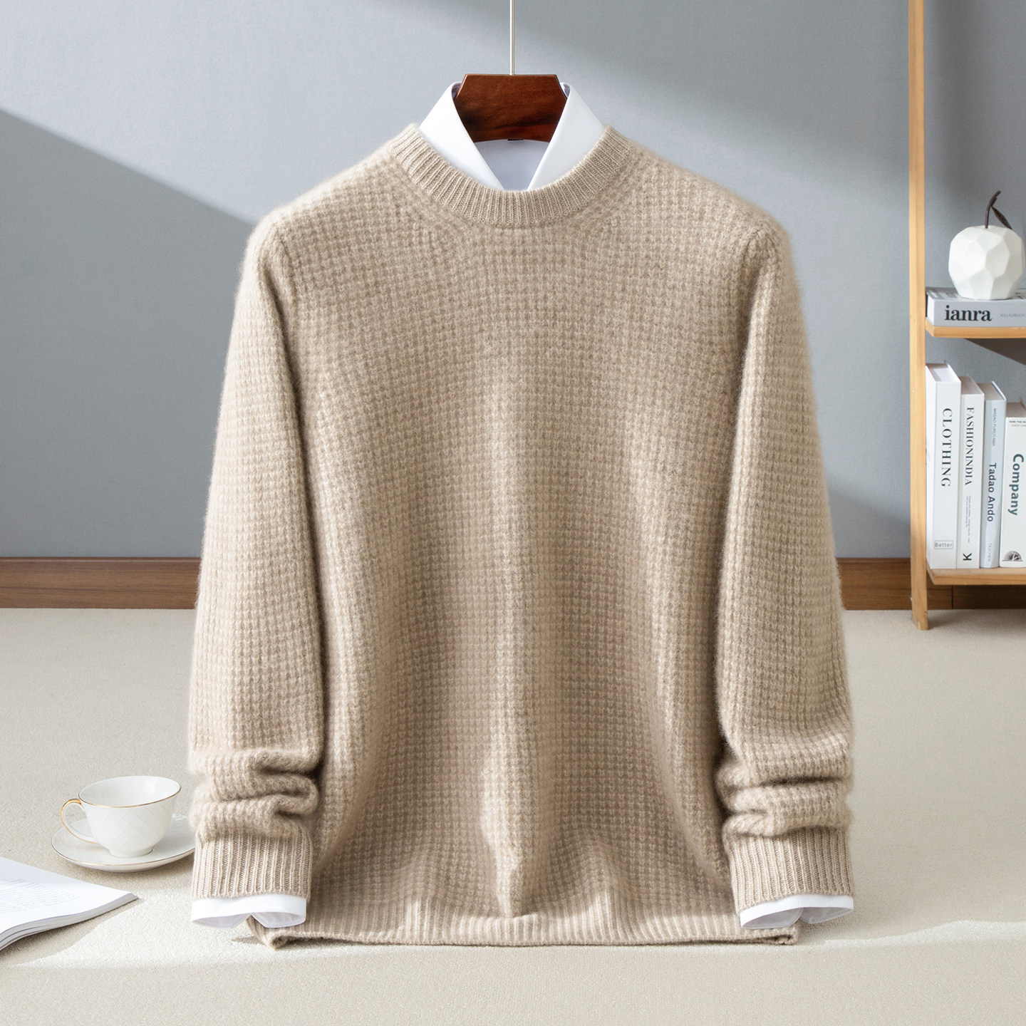 秋冬新款100%纯山羊绒衫男重磅加厚圆领宽松休闲套头针织内搭打底,男装,羊绒套衫,淘宝优惠券,粉丝福利购,淘宝优惠卷