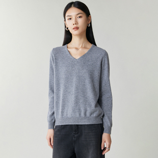 秋冬新款100%山羊绒衫V领针织衫女百搭时尚毛衣洋气宽松内搭上衣