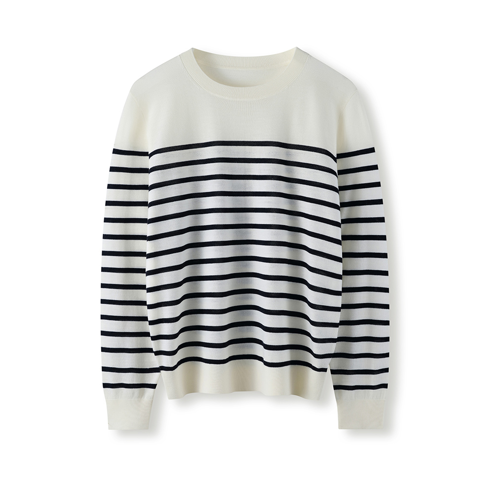 可机洗100%精纺羊毛衫女圆领假两件薄款上衣时尚宽松打底针织衫潮