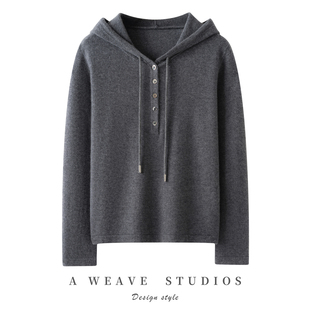 女款 100%纯山羊绒衫 连帽宽松休闲卫衣纯色套头针织 新款 2025秋冬季