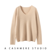 女宽松百搭简约休闲套头针织打底衫 秋冬新款 V领山羊绒衫 毛衣上衣