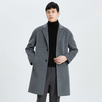 冬季新款韩版青年双面羊毛呢子大衣男中长款落肩袖风衣绵羊绒外套