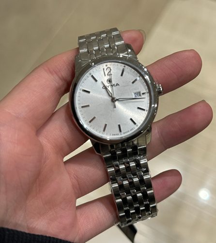 瑞士CYMA西马全新商务休闲银色计时白盘带日历石英男表现货包邮