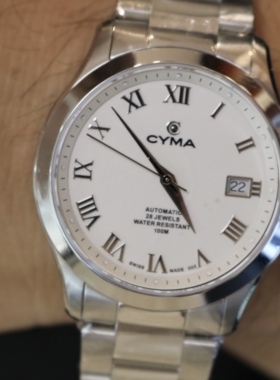 瑞士CYMA西马商务休闲白盘银色外圈日历精钢男表 现货 包邮