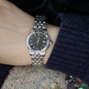 瑞士CYMA西马商务休闲罗马记时黑盘精钢石英女表低折扣 现货 保修