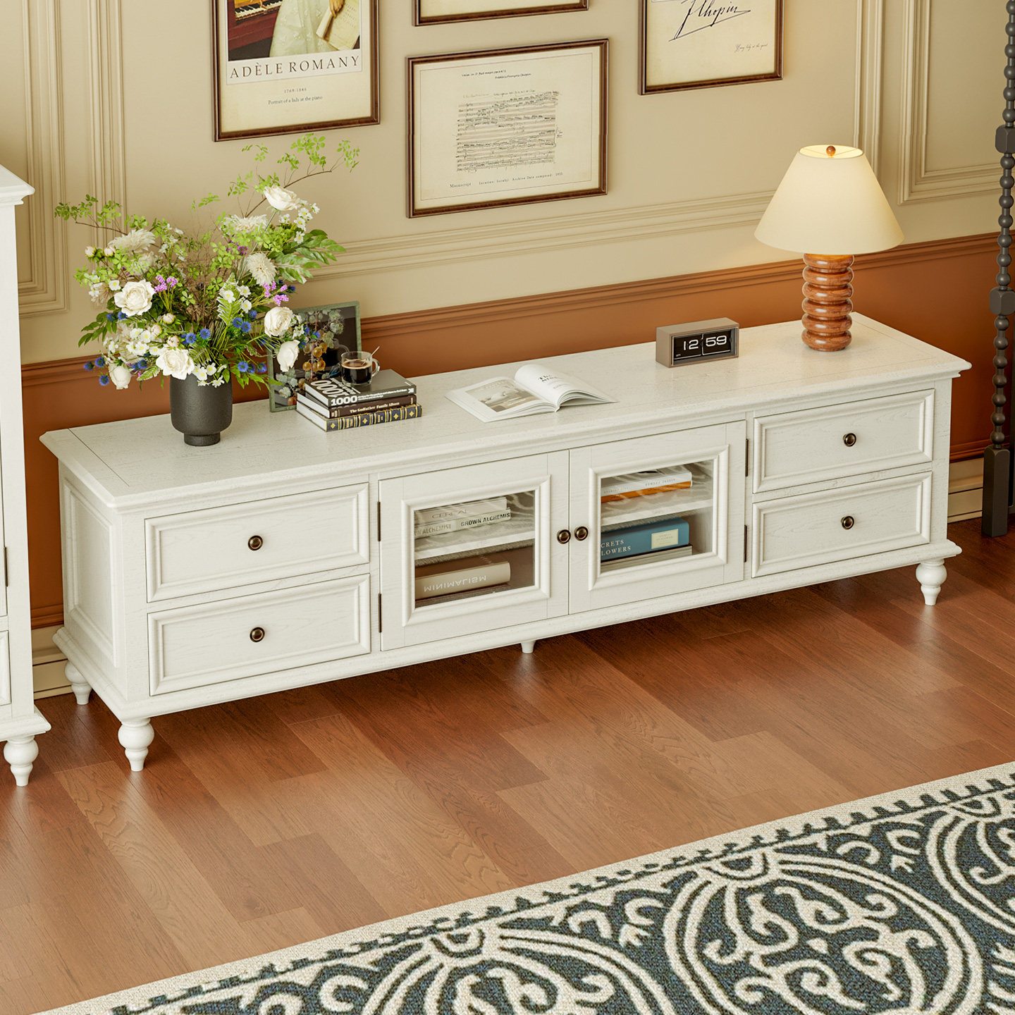 美式白蜡木白色电视柜茶几组合