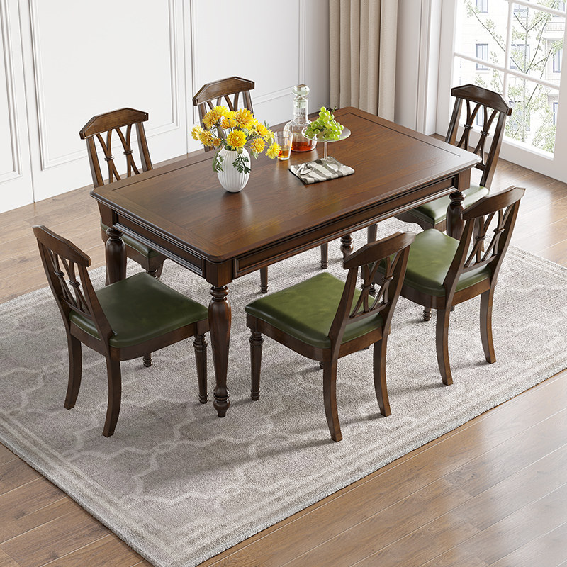 复古白蜡木美式实木餐桌椅组合小户型做旧原木长方形小饭桌家具