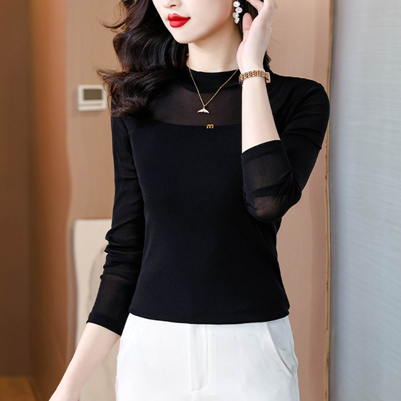 初秋洋气小衫女收腰气质内搭打底衫中年妈妈黑色紧身上衣减龄春秋