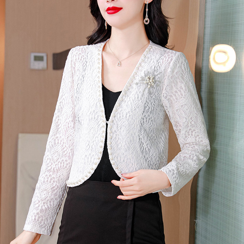 2026小香风蕾丝短外套高级感气质春装白色短款西装休闲外搭气质女