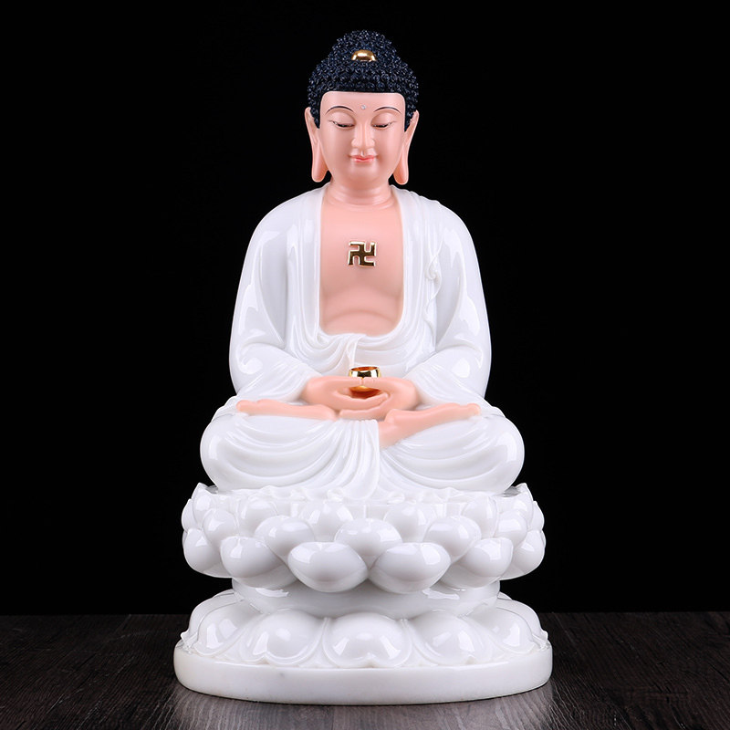 汉白玉释迦牟尼阿弥陀佛药师佛佛像供奉摆件家用三宝佛娑婆三圣