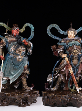 铜彩铜关公武财神韦陀伽蓝菩萨左右护法供奉佛像摆件寺庙家用