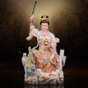 汉白玉彩绘九天圣母九天玄女娘娘神像佛像家居保平安客厅桌面摆件