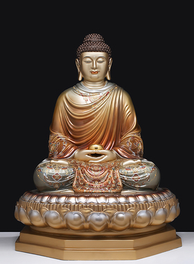 铜彩铜镶金三宝佛释迦牟尼阿弥陀佛药师佛供奉佛像摆件家用寺庙