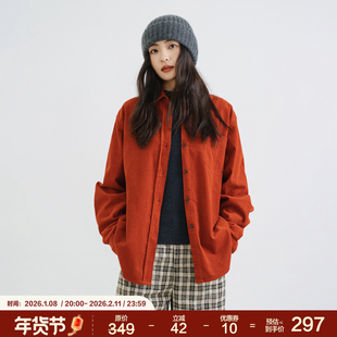 梭家|你更珍贵|简约通勤橙红色全棉灯芯绒秋冬女长袖经典衬衫