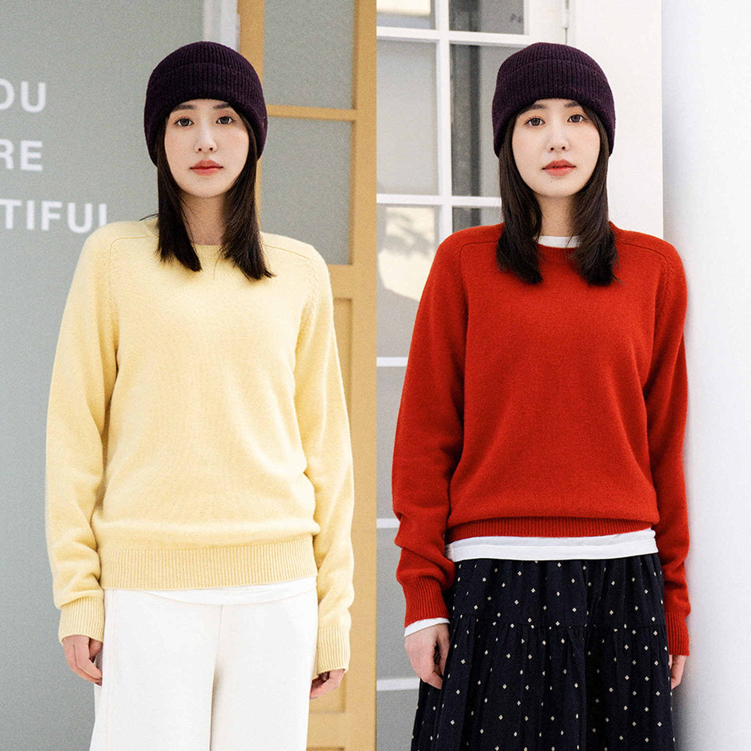 纯山羊绒圆领套头薄款针织衫