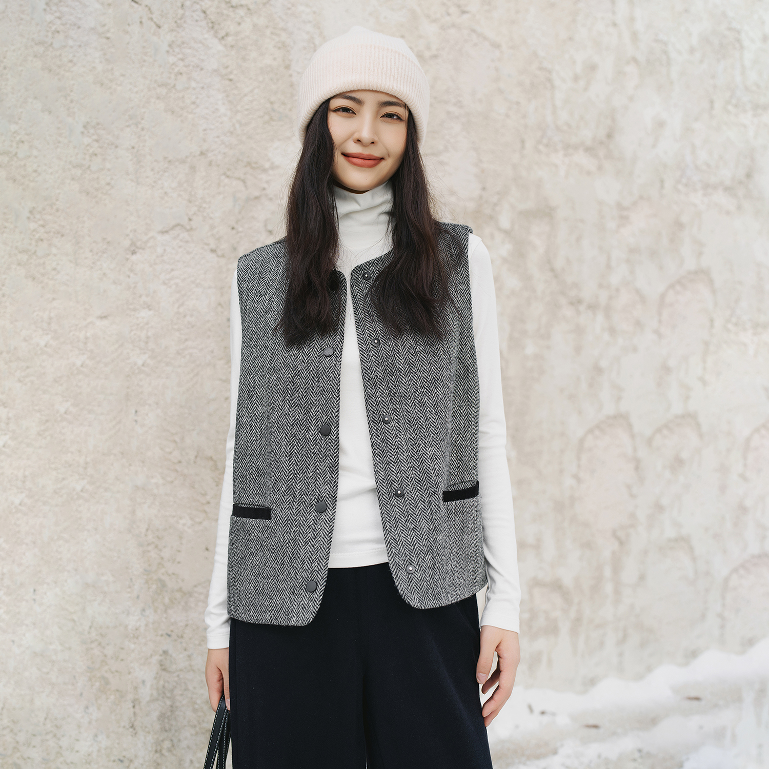 进口哈里斯人字纹羊毛马甲