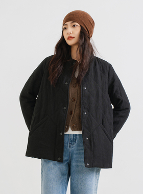 梭家|不怕遗忘｜新雪丽棉服高效保暖 黑色纯亚麻绗缝女士秋冬外套
