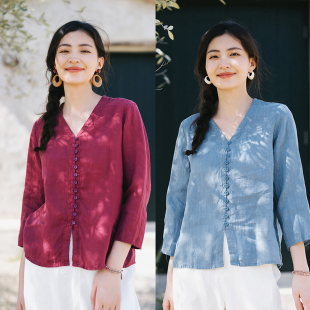 未来·叁｜轻中式 小衫 梭家｜未来 两色亚麻夏季 上衣 长袖 百搭衬衫