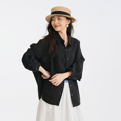 梭家｜风吹旧信｜原生肌理黑色砂洗汉麻春夏女新款长袖衬衫百搭