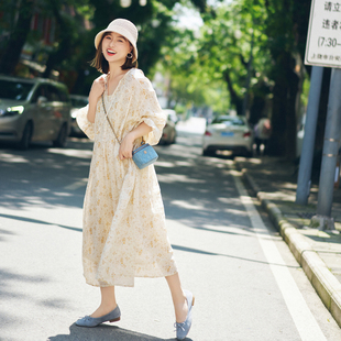 梭家｜生活里 女文艺中长裙 诗歌｜ 飘逸随性苎麻碎花连衣裙夏季