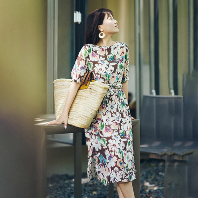显瘦花卉印花长裙苎麻港风