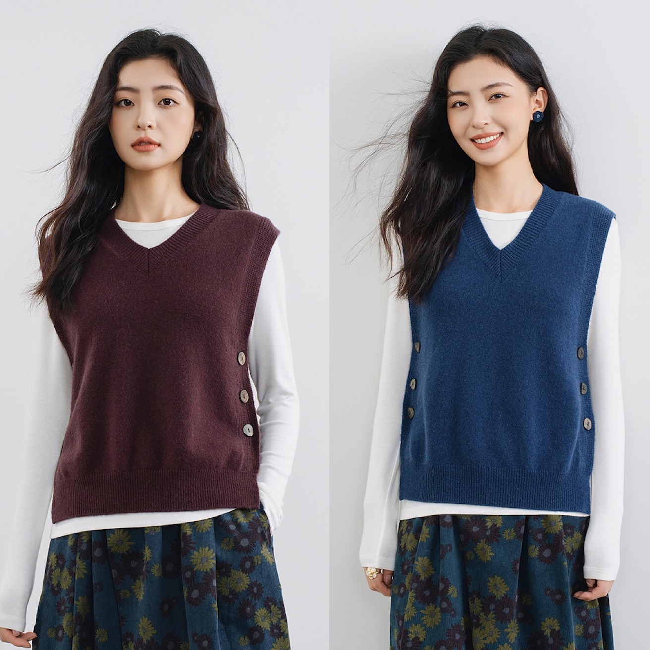 绵羊毛针织开衩背心马甲