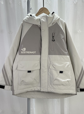 BJS品牌折扣童装大童男女童夹棉厚风衣外套青少年学生连帽休闲服