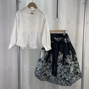 儿童春秋白衬衫 国风套装 马面裙2件套 女童装 宝W旗下品牌撤柜童装