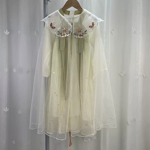 宝W旗下品牌童装女童中国风连衣裙儿童春夏汉服+披风2件套 古装裙