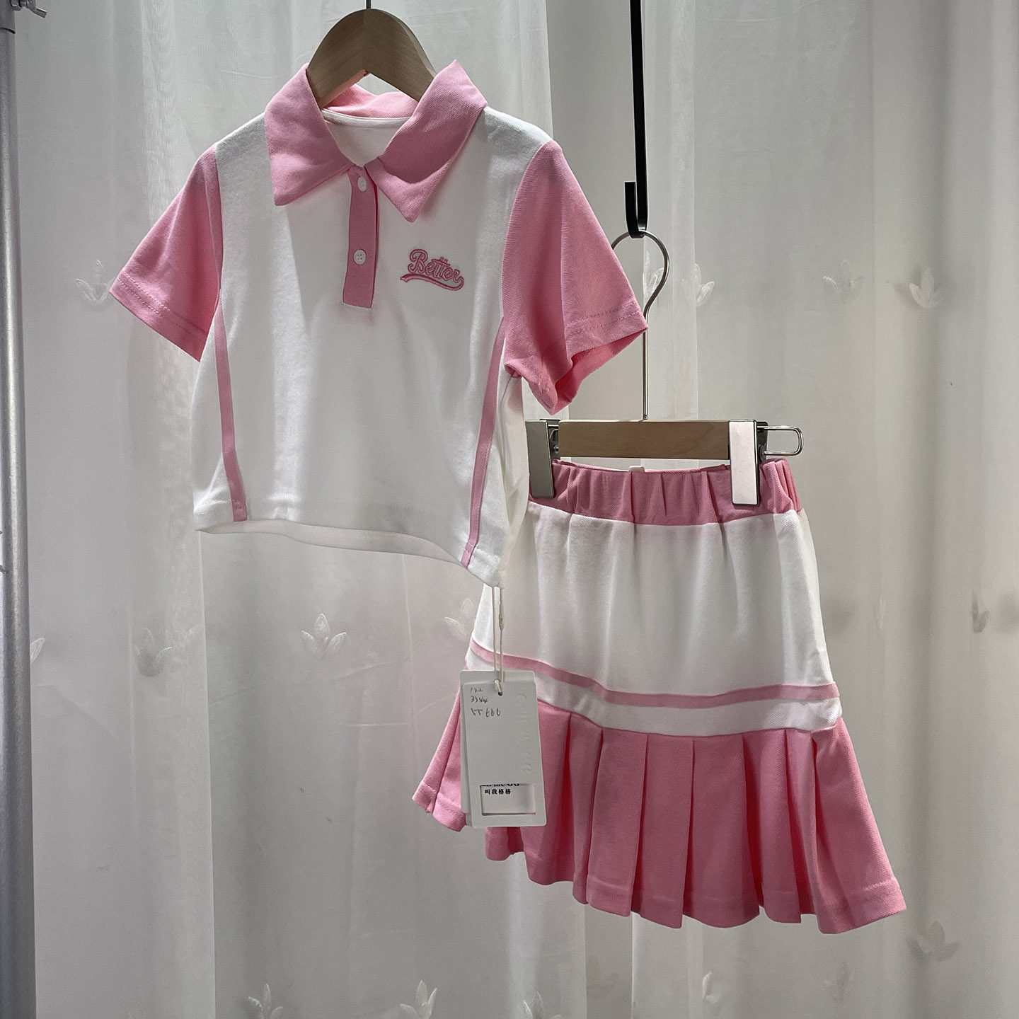 格 品牌折扣童装中大童运动风套装儿童夏季短款POLO衫短裙2件套