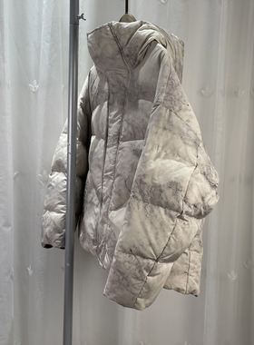 BJS品牌折扣童装大童女童水墨晕染连帽羽绒服儿童冬季鸭绒外套