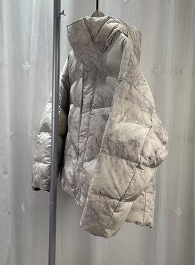 BJS品牌折扣童装大童女童水墨晕染连帽羽绒服儿童冬季鸭绒外套
