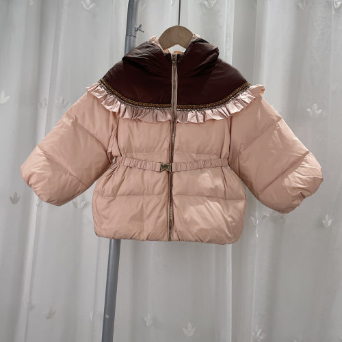 V 品牌撤柜童装中小童女童拼接连帽羽绒服儿童冬季鸭绒保暖外套