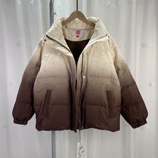 K 品牌折扣童装女大童渐变色满印羽绒服学生鸭绒保暖外套少女装